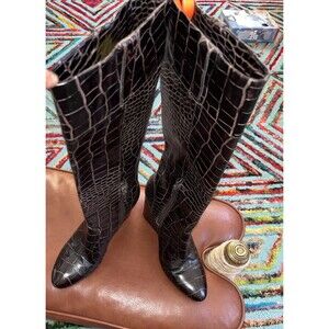 J Vincent Leather Hidden Wedge Brown Grunge,Goth Knee High Boots SZ 6M